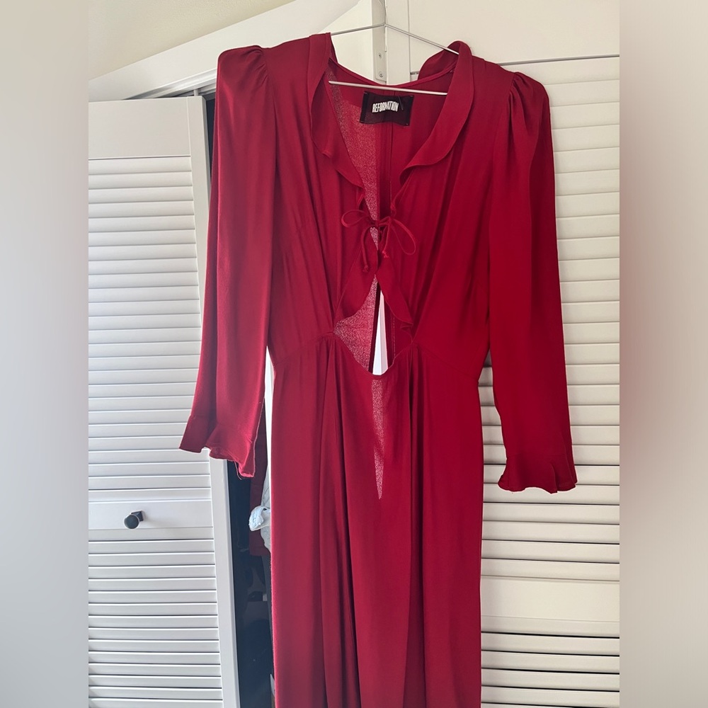 Red Reformation tie-front dress